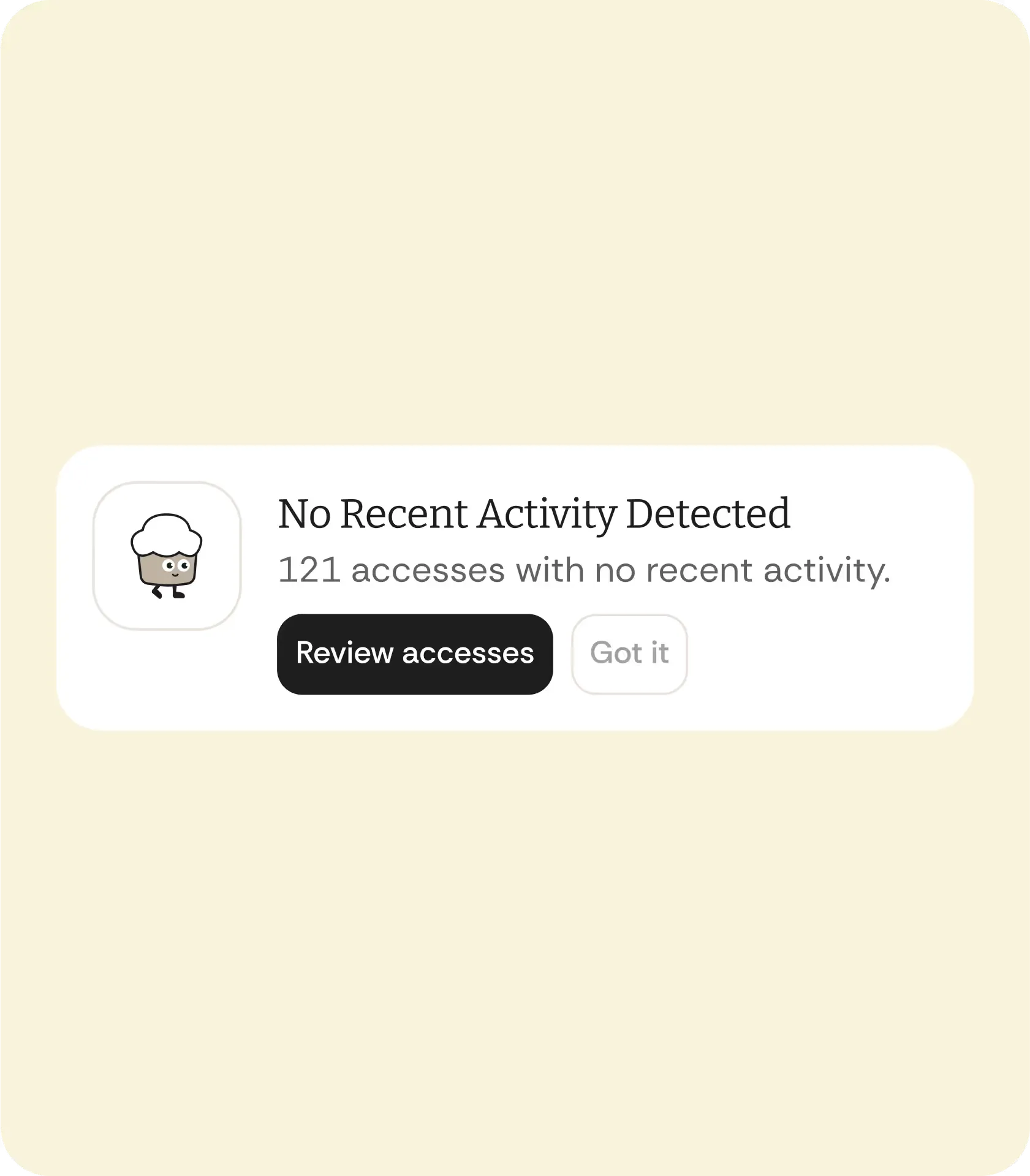 Cakewalk panel showing no recent activity detected with a review accesses button