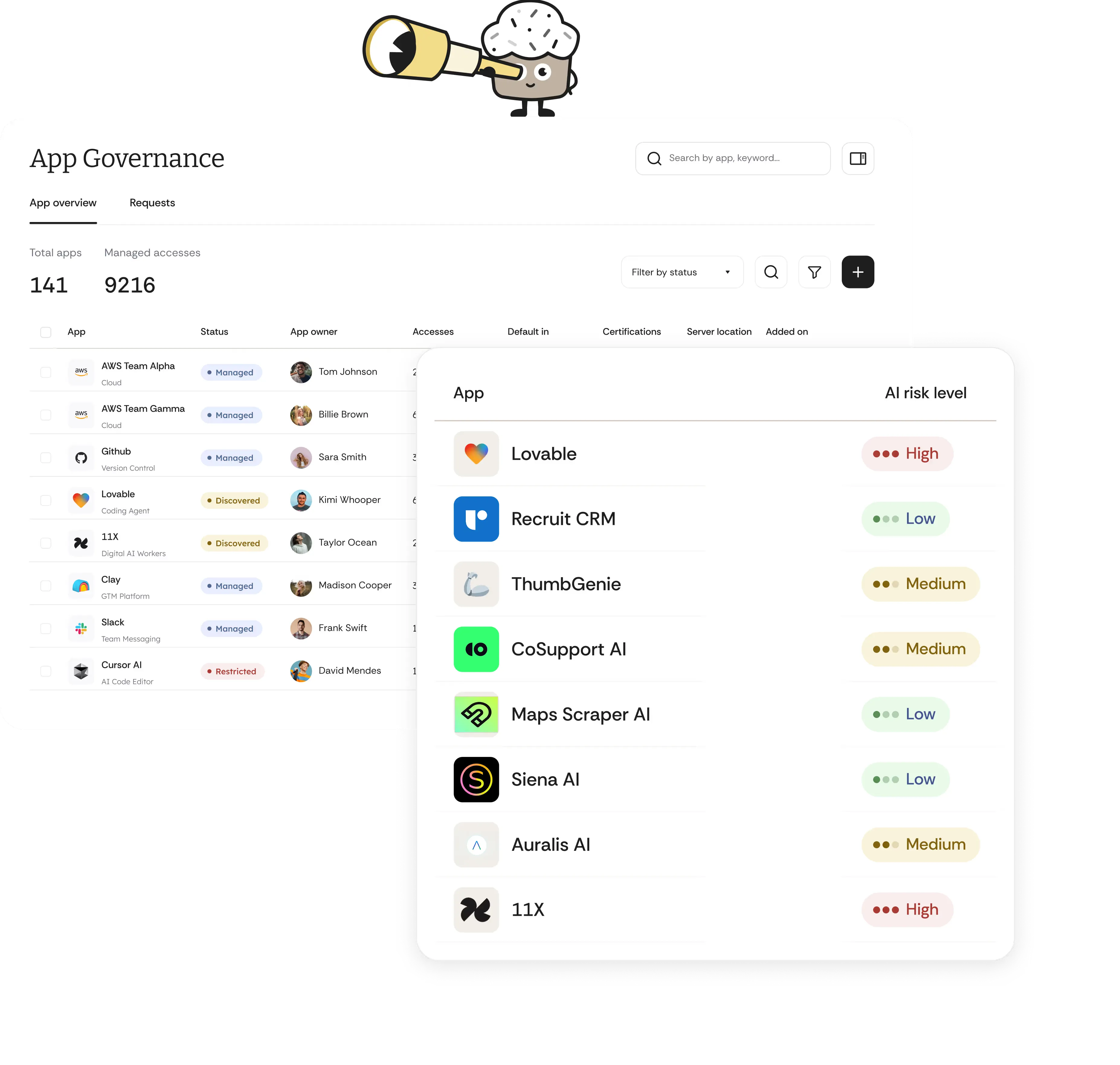 Cakewalk platform showing consolidated access data across applications and AI agents