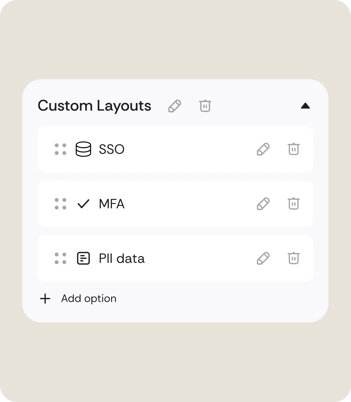 Custom Layouts interface showing application metadata fields