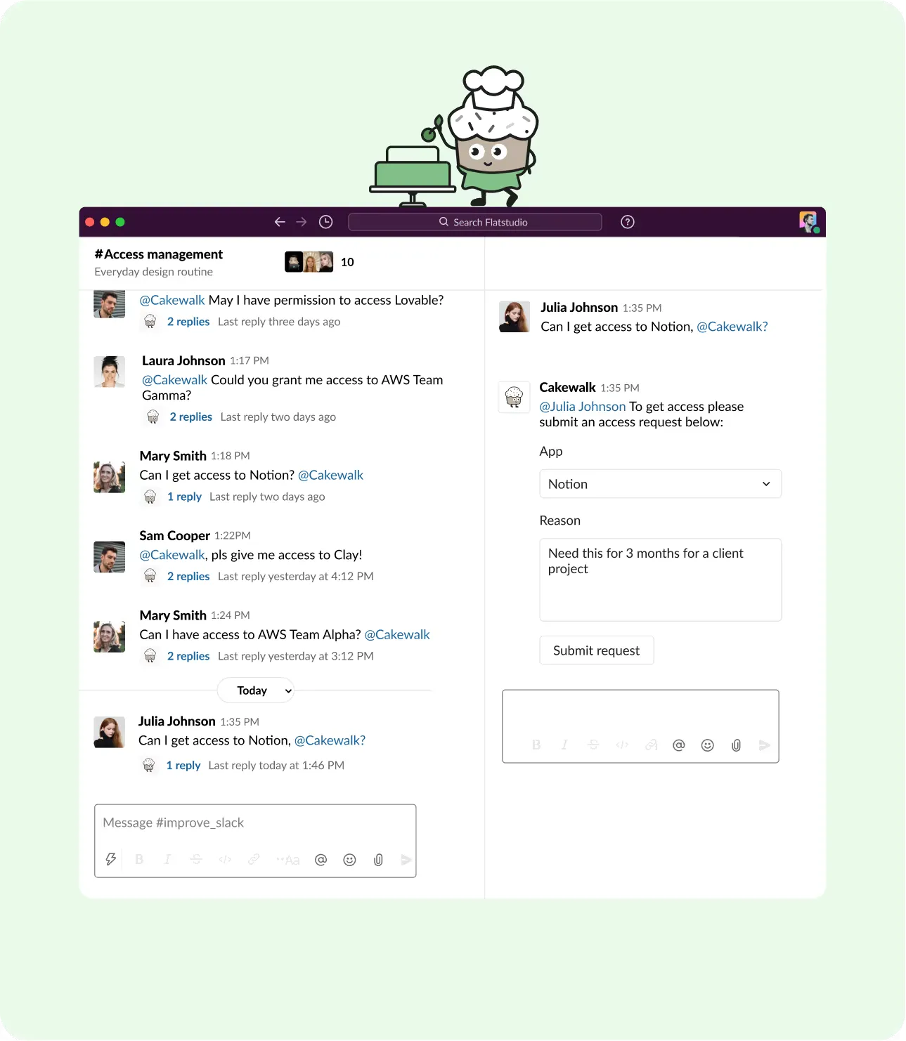 Cakewalk employee self-service access request interface
