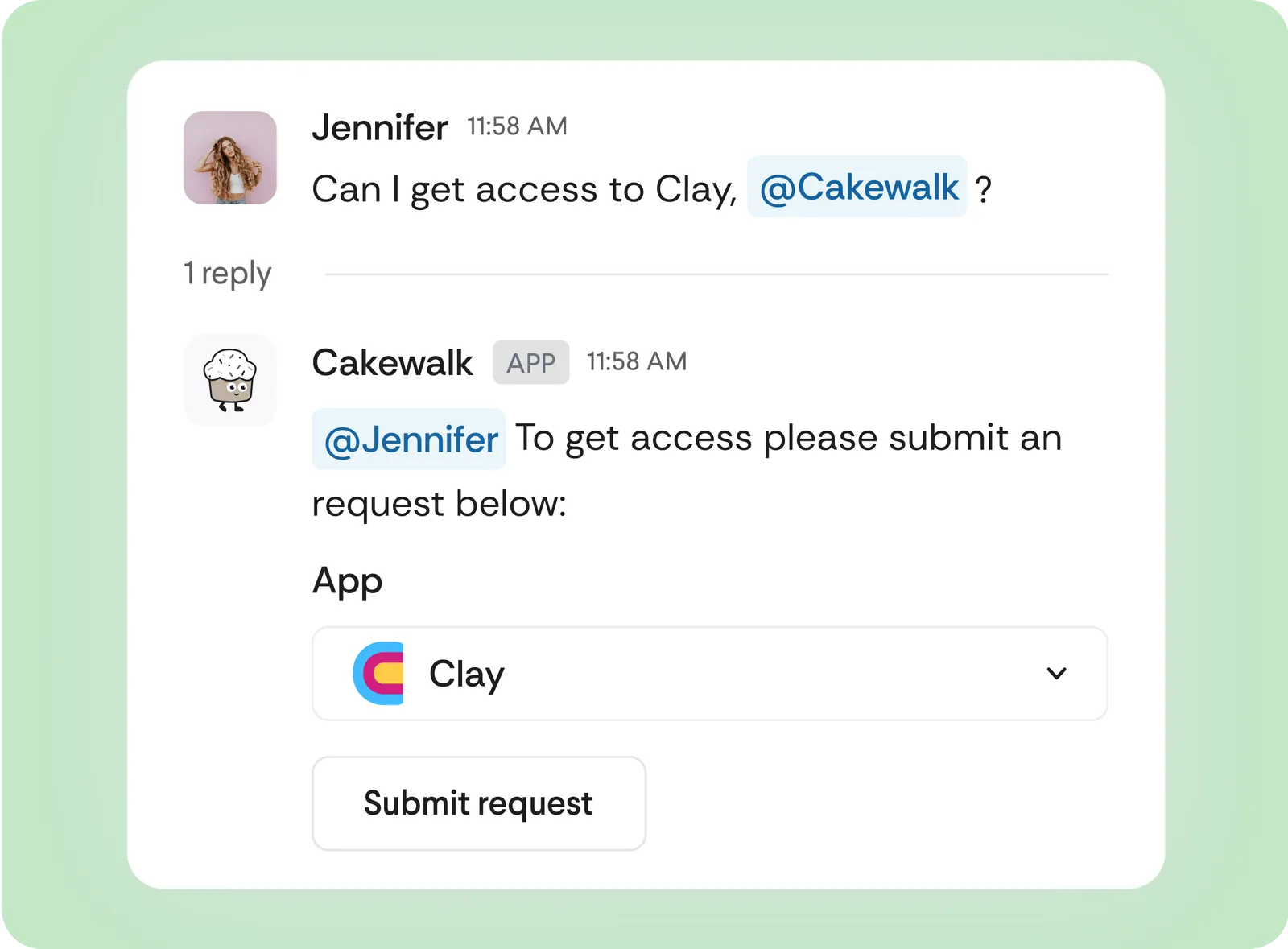 Cakewalk self service access request through Slack with Agent Cake