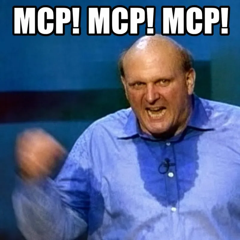 Meme image of a man shouting on stage, captioned MCP! MCP! MCP!