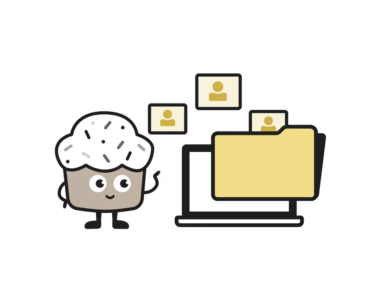Cakewalk character with files illustration representing application owners